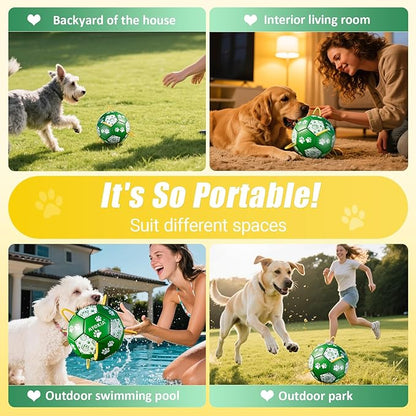Size 2 Dog Soccer Ball with Straps Durable Training Ball for Pets Interactive Outdoor Dog Toy, Green & White, Paw Design, for Small & Medium Puppie
