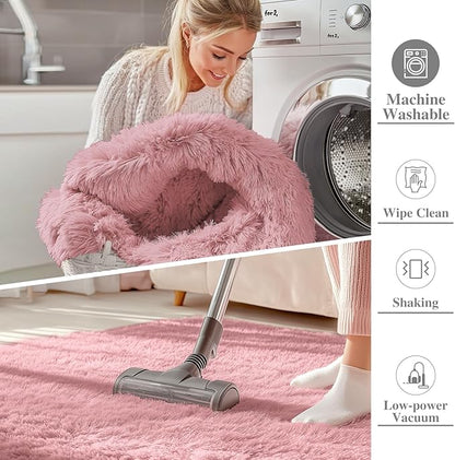 OLANLY 2x6 Machine Washable Runner Rugs for Hallway, Soft Fluffy Shaggy Bedside Rugs for Bedroom, Living Room, Indoor Floor Carpet for Kids Girls Boys, Nursery Rooms, Home Decor Aesthetic, Pale Pink