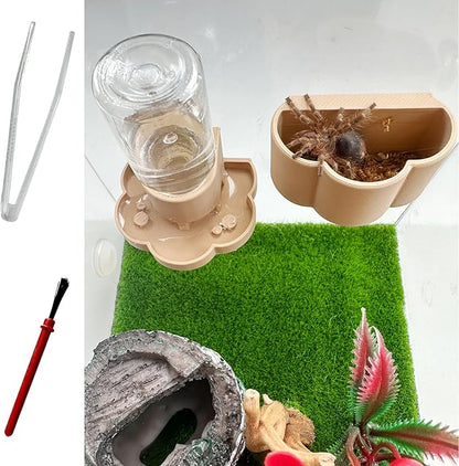 Jumping Spider Water Dispenser, Magnetic Hanging Feeder Dish with Cleaning Brush and Tweezers,Fits for Jumping Spiders,Arboreal Animals, and Other Small Animal Accessories (Beige, 8ml)