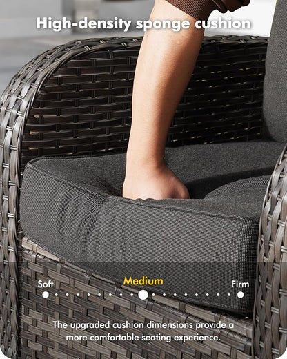 CAODOC 5 Pieces Patio Furniture Set,Outdoor Furniture with Rockers, Rattan Conversation Sets w/Coffee Table, Grey Wicker Black Cushion