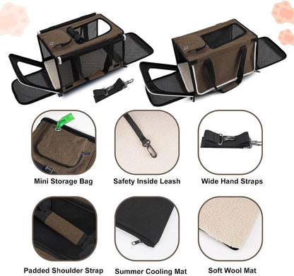 Pet Carrier for Large Cat Soft-Sided Animal Traveling Bag for Medium Cat up to 20lbs / Washable Small Dog Puppy 10 lbs Crate Case with Privacy Curtains for Home Outdoor Travel Mocha Brown