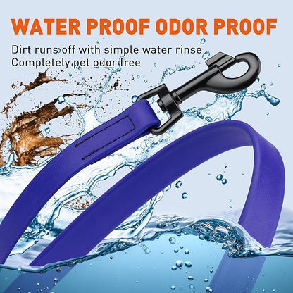 Dogline Biothane Waterproof Dog Leash Strong Coated Nylon Webbing with Black Hardware Odor-Proof Easy to Clean High Performance for Small or Large Dogs Made in USA 4 or 6 ft Lead, Blueberry Royal
