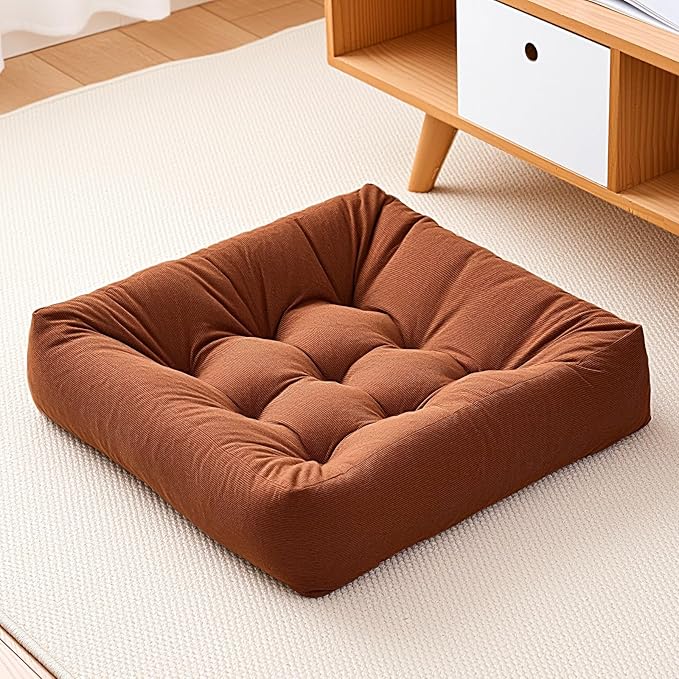 Tikuns Floor Pillows for Adults, 22x22x6 Inch Meditation Cushions, Large Square Sitting Cushion Living Room Memory Foam Pillow for Sitting (1, Brown, 22x22x6 Inch)
