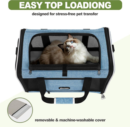 Cat Carrier 18 x 11 x 11 Top Loading Soft-Sided Pet Travel Bag Over 15lbs, Portable Small Dog Puppy Car Crate 10 lbs, Chihuahua Kennel Carry Case, Kitty Cloth Cage Medium Cat Under 25 Blue