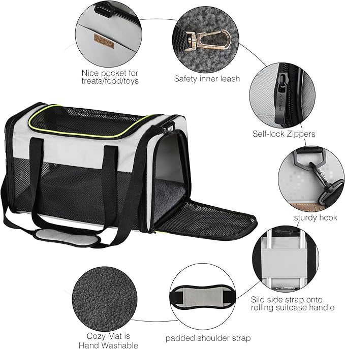 Cat Carrier - Portable Foldable Dog Pet Carrier, Soft-Sided Pet Bag up to 15 Lbs, Airline Approved Travel Puppy Carrier