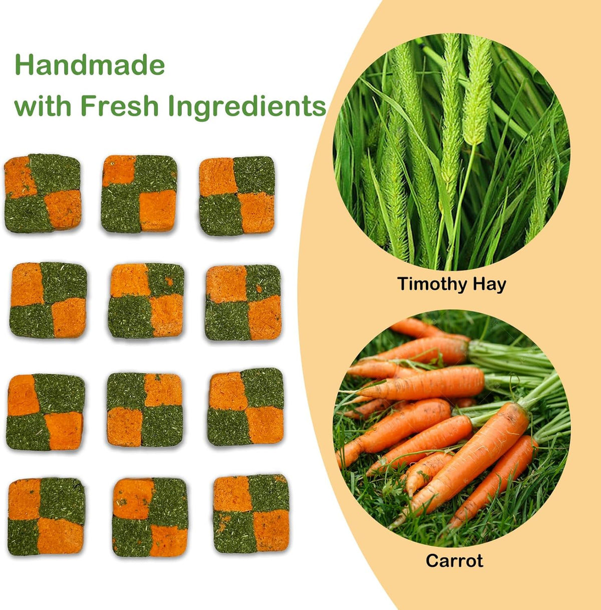 Fhiny 24 PCS Rabbit Chew Toys, Natural Timothy Hay Carrot Biscuit Handmade Bunny Molar Toys for Teeth Small Animal Snacks for Rabbits Guinea Pigs Chinchillas Hamsters Gerbils