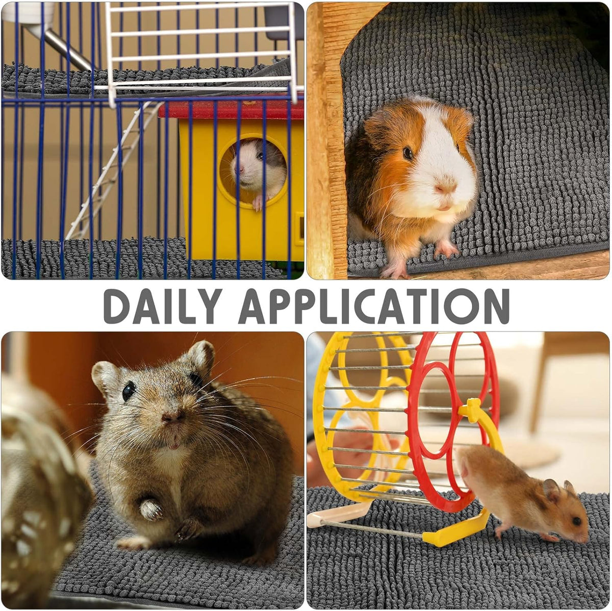 Amylove 4 Pcs Guinea Pig Cage Liner Guinea Pig Bedding Washable Fleece Pee Pads Reusable Small Animals Training Mat Small Animal Sleeping Bed for Bunny Hamster(Dark Gray,16 x 24 Inch)