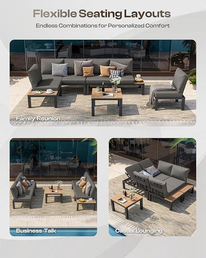 Oasbira Aluminum Outdoor Patio Sofa Set, 2 Seats Modular Sectional Single Seat Sofa Chairs with Removable Cushions, All-Weather Outdoor Conversation Sets for Garden & Yard, Graphite