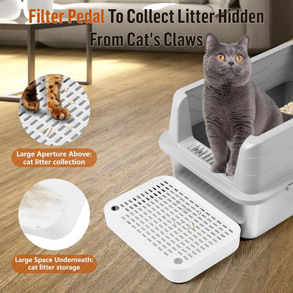 Cat Litter Box Ramp Mat with Filter Function, Cat Step Pedal Stool for Self-Cleaning Litter Box, Easy to Clean, Ideal for Kitten & Elderly Cats (White)