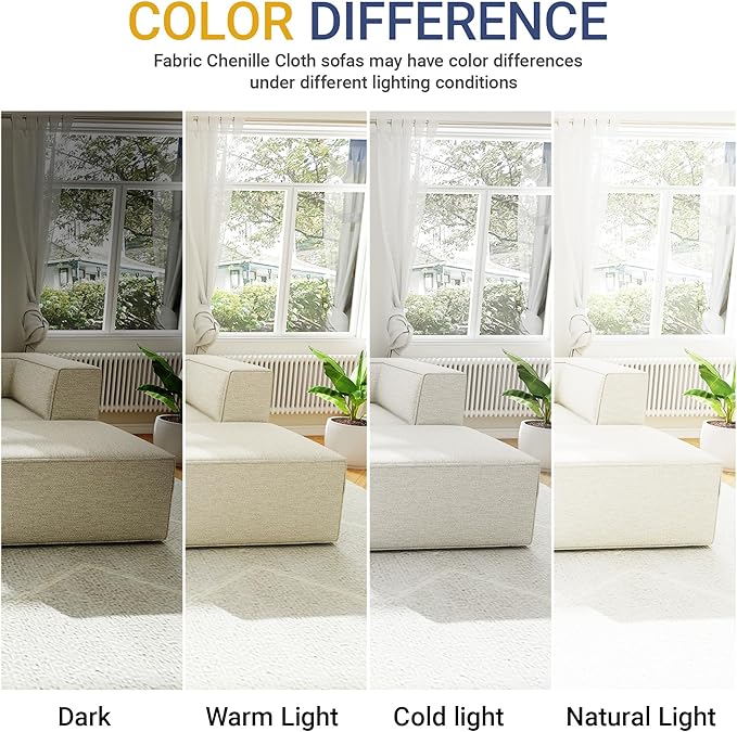 97" Sectional Compressed Sofa Modular Couches,High-Density Foam No Assembly Required,3-Piece(1xCorner 3xArmless) for Living Room, Chenille Beige White