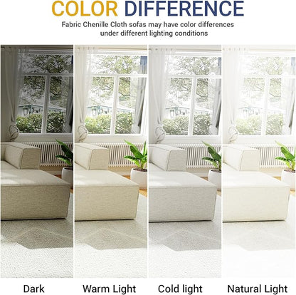 97" Sectional Compressed Sofa Modular Couches,High-Density Foam No Assembly Required,3-Piece(1xCorner 3xArmless) for Living Room, Chenille Beige White