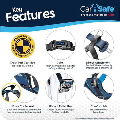 Carsafe Crash Tested Dog Harness Blue X Small | Crash Tested to 32Kg/70lbs, Safely Secure Dog in the Car, Comfortable and Padded Design, for Toy, Small, Medium & Large Dogs