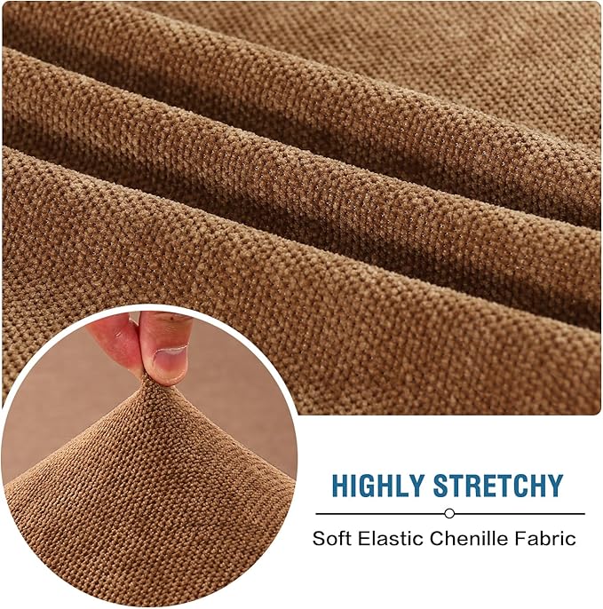 H.VERSAILTEX Stretch Chenille Cushion Covers Thick Soft Chair Covers Anti Slip Armchair Covers Slipcover with Elastic Bottom for Pets, Kid(1 Seater Armchair Cushion Cover,Caramel)