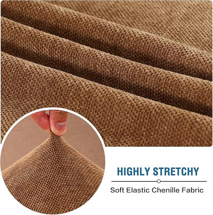 H.VERSAILTEX Stretch Chenille Cushion Covers Thick Soft Chair Covers Anti Slip Armchair Covers Slipcover with Elastic Bottom for Pets, Kid(1 Seater Armchair Cushion Cover,Caramel)