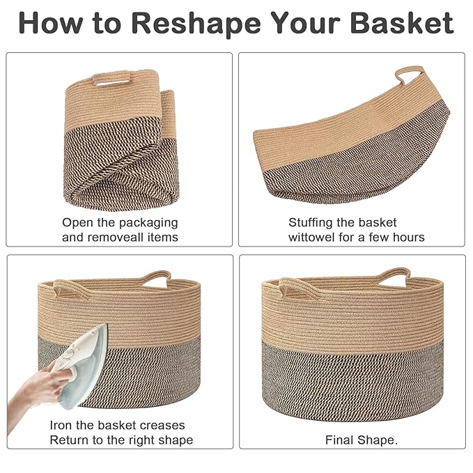 90L Large Blanket Basket,21.7"L x 21.7"W x 13.8"H Rope Woven Baskets with Handles, Toys Storage Bins,Laundry Basket Perfect for Living Room, Nursery,Bedroom,Home Organization,Brown