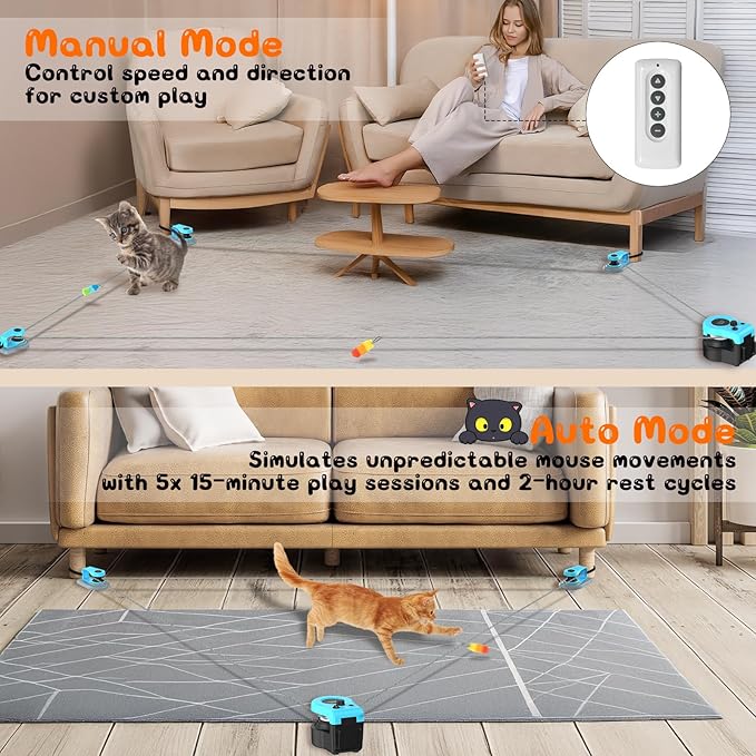 Upgrade Interactive Cat Toys - Automatic Cat Toys for Bored Indoor Adult with Remote Control, 3 Speeds, Indoor Cat Chase Hunting Feather Toys for Fitness, Playtime & Energy Release (Sky Blue)