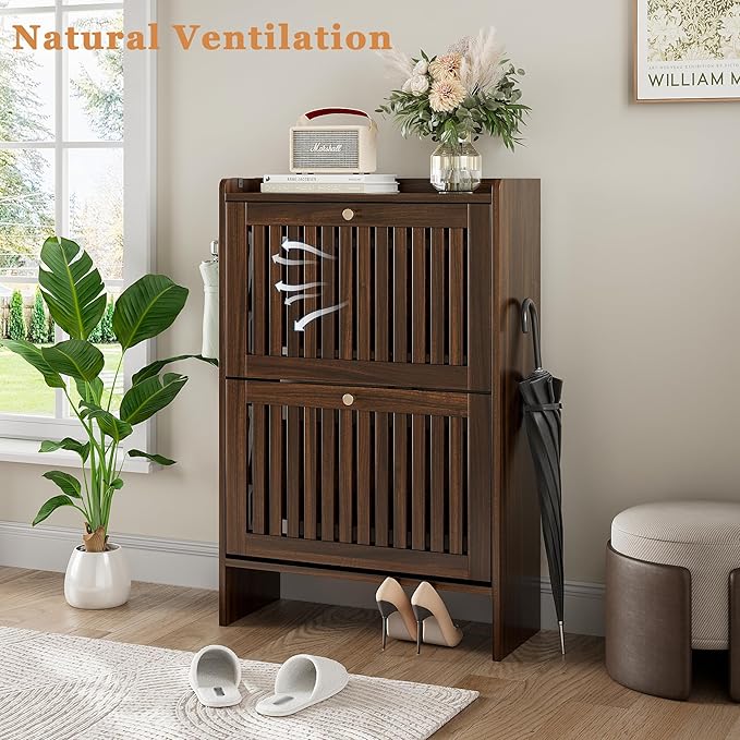 wanan 24" Shoe Cabinet with 2 Flip Slatted Drawers, Adjustable & Removable
