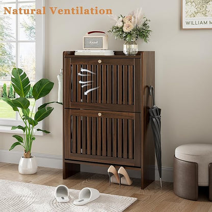 wanan 24" Shoe Cabinet with 2 Flip Slatted Drawers, Adjustable & Removable