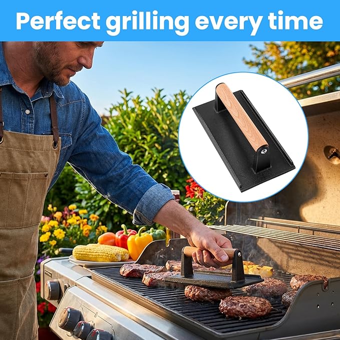 2 Pack Cast Iron Grill Press, Heavy Duty Rectangular Griddle Weight