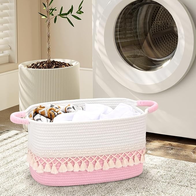 6 Pack Storage Basket for Shelves, Boho Cotton Rope Storage Bins with Heavy Tassel, Shelf Baskets Large Woven Baskets for Organizing, Cube Organizer Bins, Baby Laundry Basket for Clothes, Toys, Pets