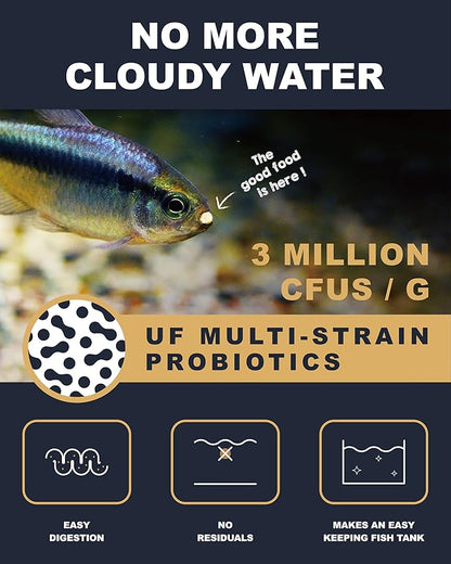 Ultra Fresh Tetra Fish Food, Slow Sinking, All Natural Ingredients, Wild Sword Prawns, Spirulina, Color Enhancement, Small Granules , Tropical Micro Pellet 1.87 oz