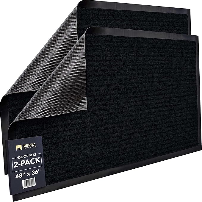 Sierra Concepts Front Door Mat X-Large Welcome Floor Mats - Entryway Indoor Outdoor Entrance Doormat, Patio, Porch, Muddy Dog Shoe, Inside Outside Low Profile 48x36in, 2-Pack Black