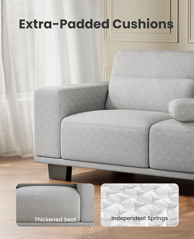 Amada 89" Sofa, 3 Seater Couch Sofa for Living Room, Modern Sofa with Deep Seats & Wide Armrests, Comfy Couch with Removable Washable Covers & Linen Fabric, Easy Assembly