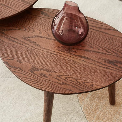 Vadisun Small Oval Coffee Table, 33.5" Mid Century Modern Coffee Table for Living Room, 100% Solid Oak Wood Side Table, Minimalist Display Center Table (Walnut Color, 33.46''Wx22.83''Dx15.74''H)