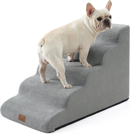 Wide Dog Stairs 19.7" Width, Pet Step for Small/Medium/Large Dog, Puppy or Cat, Pet Ramp for High Bed or Car, High Density Foam Ladder, 19.7x33x22.4 in, Stable, 5 Step, Grey