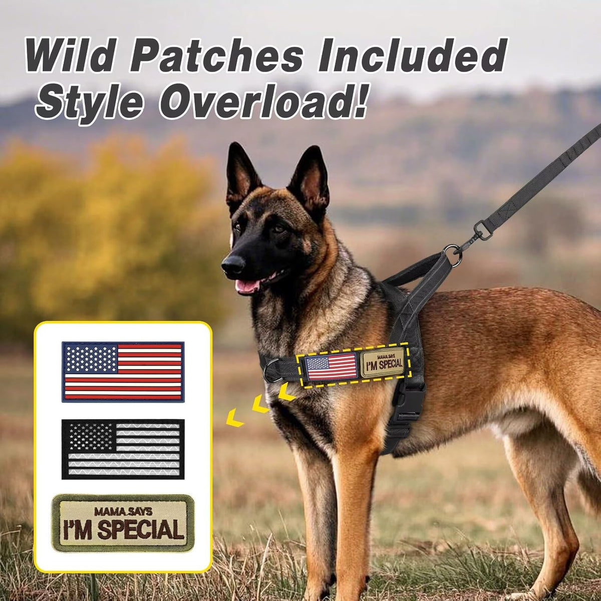 Forestpaw No Pull Dog Harness - Soft Flannel Padded Tactical Dog Vest Harness with Quick Release Buckle, Adjustable Reflective Pet Harness for Medium Dogs Walking Training,Black M