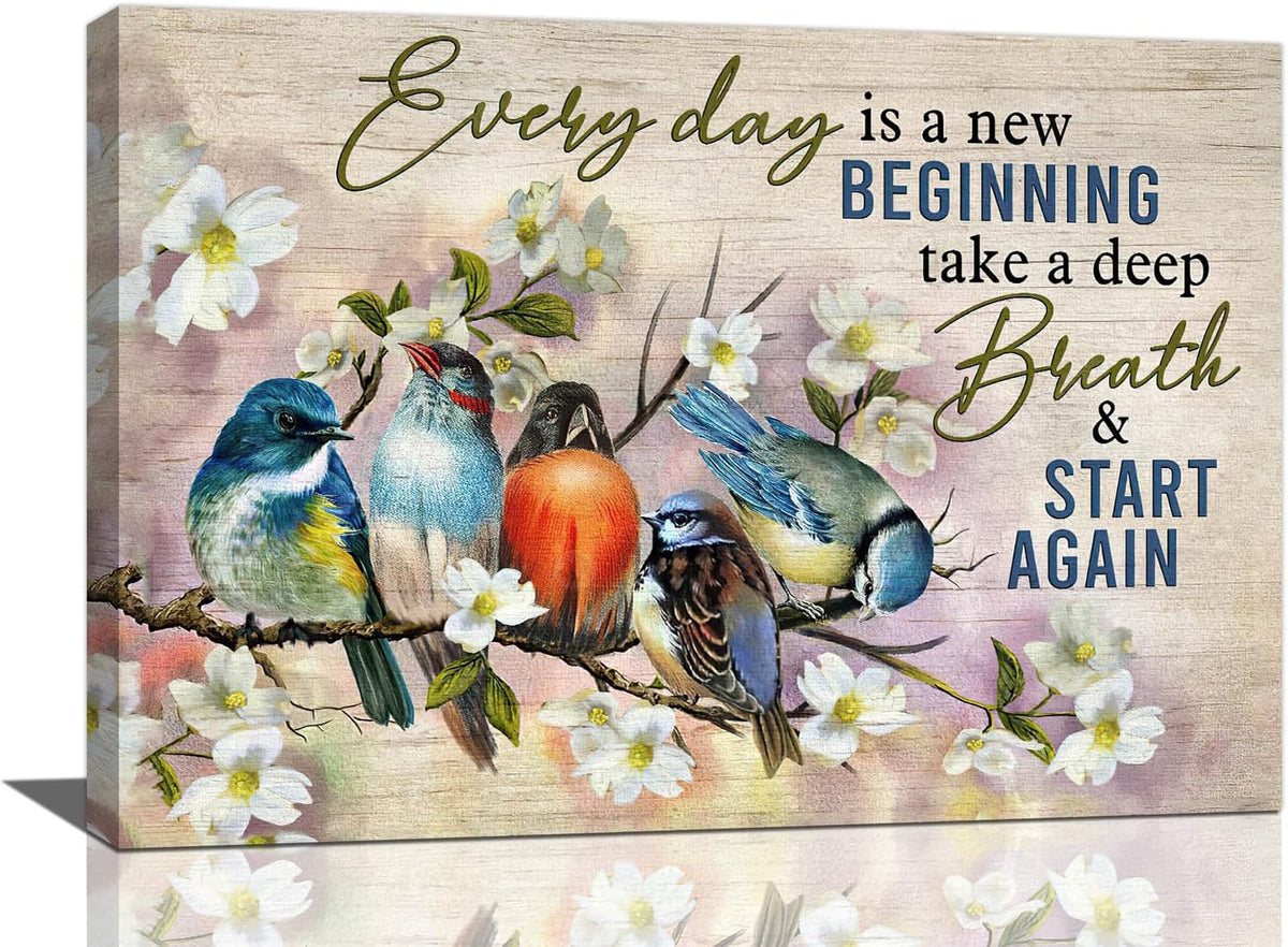 Bird Wall Art Farmhouse Flower Branch Pictures Rustic Country Birds Wall Decor Floral Canvas Print Painting Artwork for Bathroom Living Room Bedroom 16"x24"