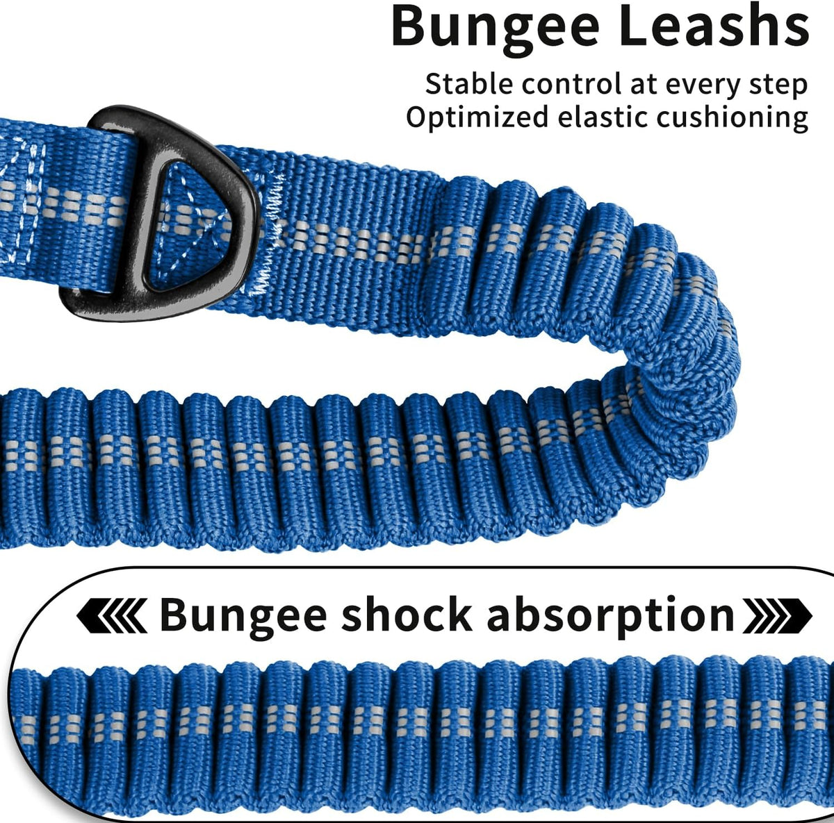 Heavy Duty Tactical Bungee Dog Leash, 4-6FT Shock Absorbing Tactical Dog Leash with 2 Padded Handles, Metal Carabiner Clip,Car Seatbelt, Reflective Dog Leashs for Medium Large Dogs (Blue)