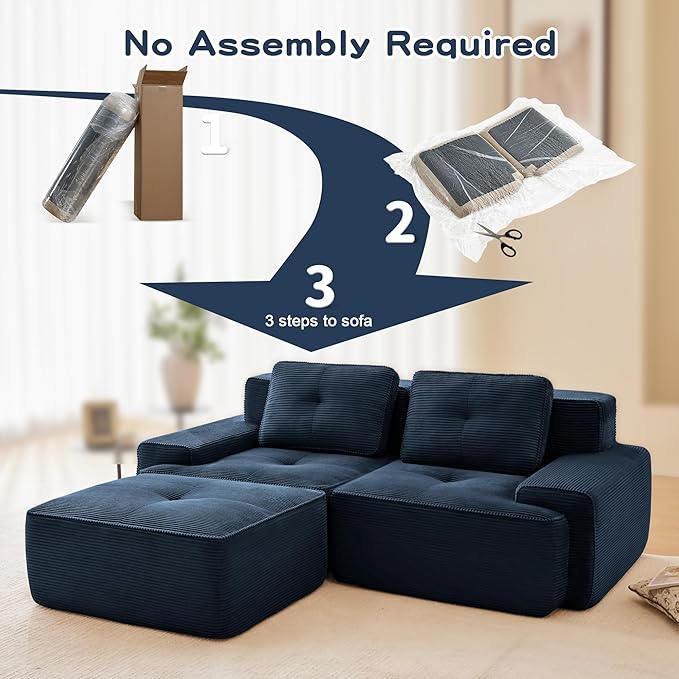 80'' Loveseat Sofa, 32D Foam Corduroy Boneless Couch with Pillow, Deep Seat Wide Arm Sectional L Shaped Couch for Living Room, Small Spaces, Studio Apartment