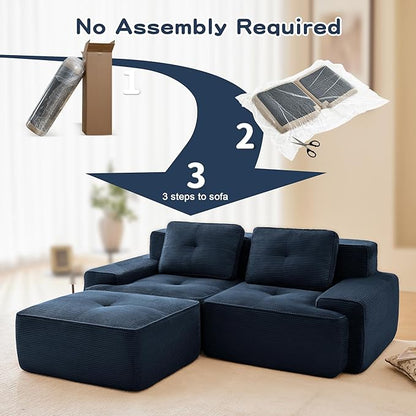 80'' Loveseat Sofa, 32D Foam Corduroy Boneless Couch with Pillow, Deep Seat Wide Arm Sectional L Shaped Couch for Living Room, Small Spaces, Studio Apartment