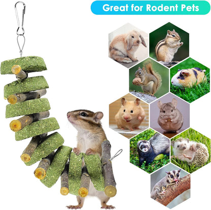 ERKOON Bunny Chew Toys, Rabbit Chew Toys for Teeth Grinding, Improve Dental Health, 100% Natural Apple Wood Timothy Grass Cake Treats for Rabbits Guinea Pigs Chinchillas Bunnies Hamsters (3 Pcs)