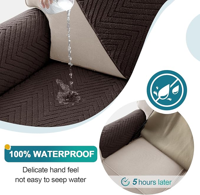 Turquoize Waterproof Couch Cover for Dogs Fuzzy Pet Couch Covers for Sofa Thick Dog Bed Cover Non-Slip Sofa Covers for 3 Cushion Couch Protector Slipcover Pet Friendly (Brown, 36" x 63")