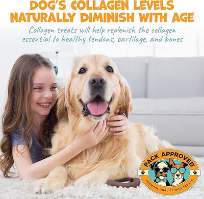 Beef Collagen Chews - Rawhide Free, Long Lasting - 100% Beef Corium, Single Ingredient Dog Treat - Puppy Teething Rings, Natural - 3.5" Rings, Pack of 8