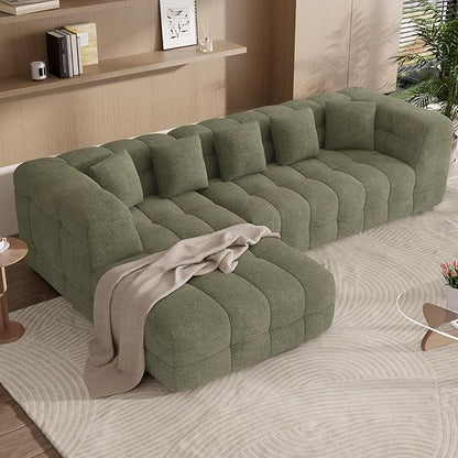107" Modern Boneless Couch with L - Shaped Chaise, Comfy Chenille Modular Sectional Sofa with Tufted Design, Deep Seat Upholstered Sofa Bed, No - Assembly Sectional Couch, Green