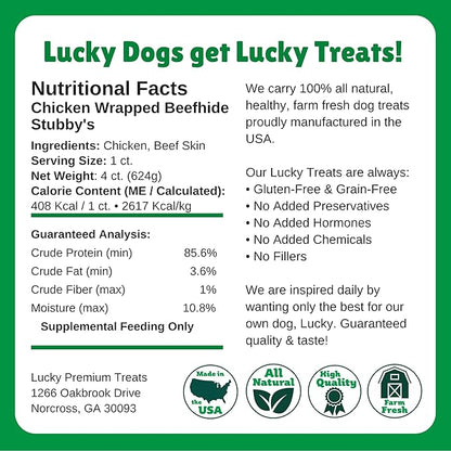 Lucky Premium Treats Chicken Wrapped Dog Treats – USA Made Raw Hide Sticks for Extra Large Size Dogs – Long Lasting, Preservative Free Dog Treats – 4 Chews