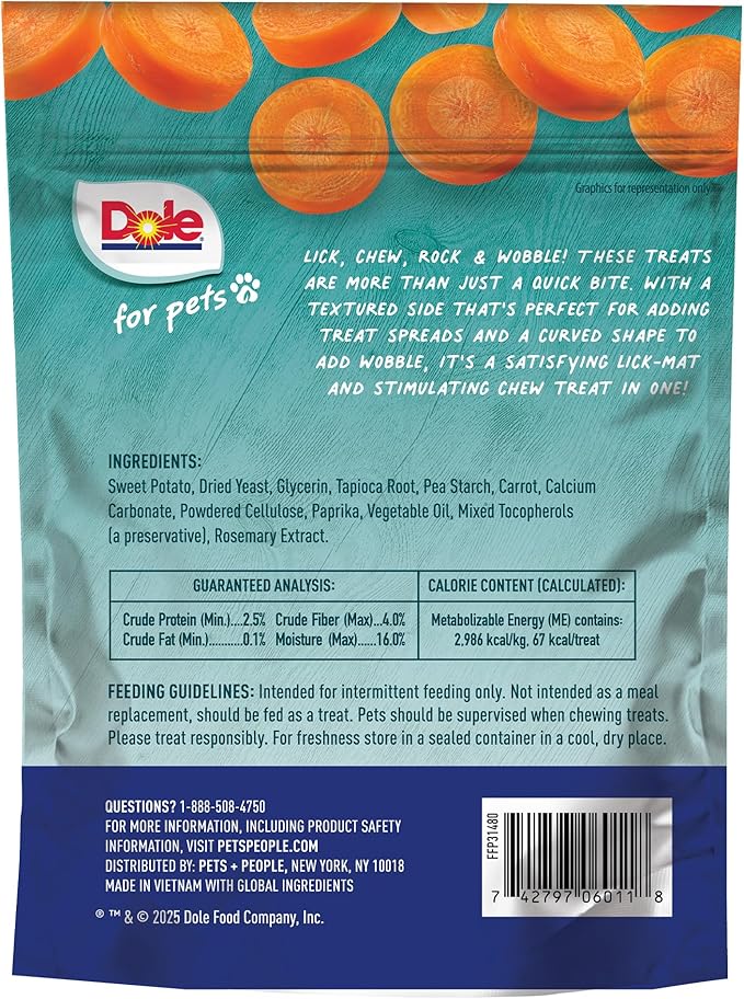 Dole for Pets Freshly Fetched Lasting Chew, Carrot Flavor Dog Treats, Small Breed, 8oz, 10ct | Flavored with Real Veggies, No Wheat, Corn, Soy, Artificial Flavors, Colors, or Preservatives