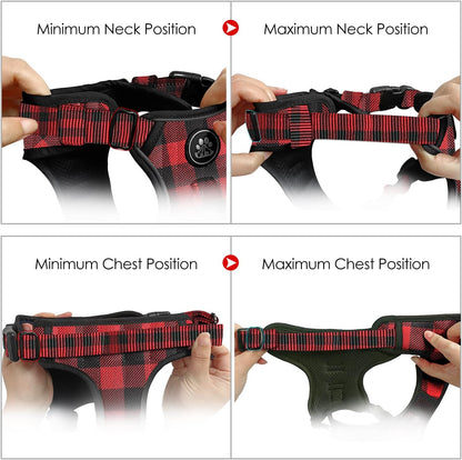 NESTROAD No Pull Dog Harness with Leash, Reflective No Choke Pet Vest Harness,Adjustable Soft Padded Dog Harness with Easy Control Handle for Large Dogs(Checkered Red,Large)