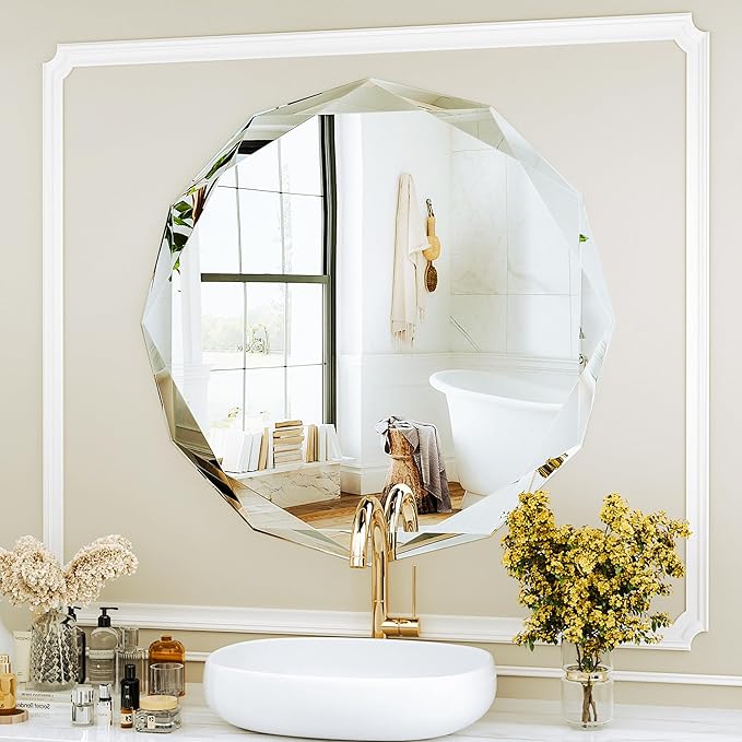 Suidia Bathroom Mirror, Frameless Bathroom Mirror