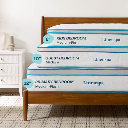 Linenspa 12 Inch Memory Foam and Spring Hybrid Mattress - Medium Plush Feel - Bed in a Box - Pressure Relief and Adaptive Support - Breathable - Cooling - Primary Bedroom - Full Size