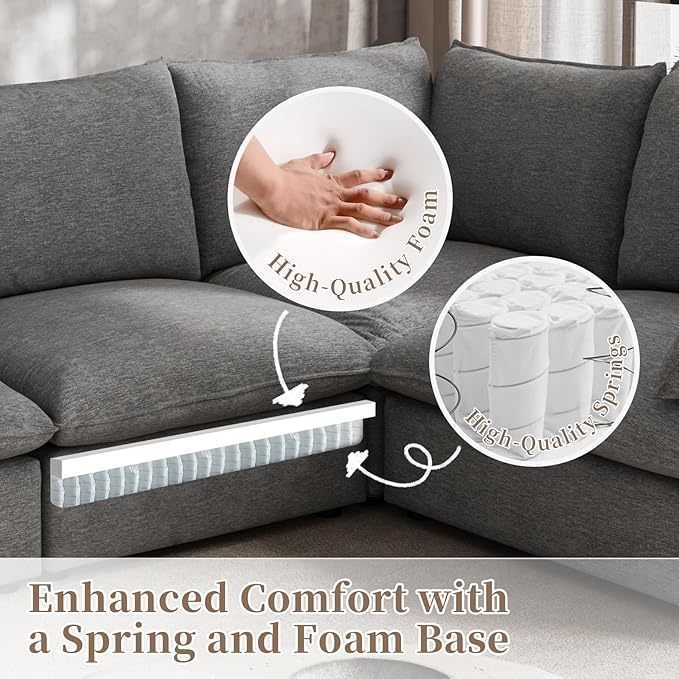 Gtilzria Ottoman,Down Fill Comfort Footrest,Down Filled Spill & Stain-Resistant Cloud Couch,L Shape U Shape Cloud Modular Sectional Sofa for Living Room,Apartment,Office,Dark Grey