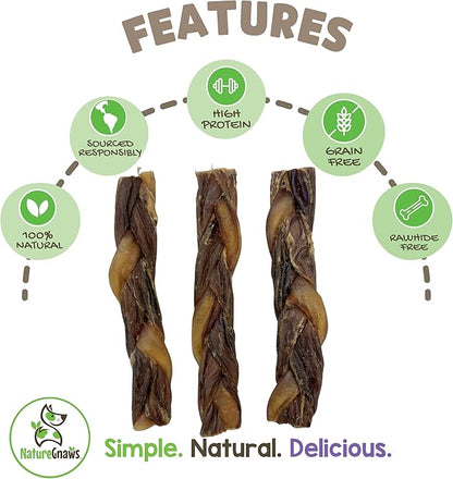 Nature Gnaws Braided Bully Twists for Dogs 5-6" (10 Count) - Long Lasting for Small and Medium Dogs - Natural Beef Dog Chew Bones