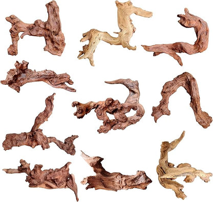 majoywoo Natural Small Driftwood for Aquarium Decor Reptile Decor, Assorted Driftwood Branch 2-4.5" 10 Pcs, Fish Tank Decorations