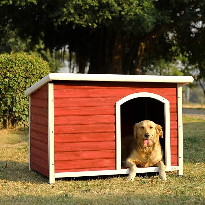 Petsfit Weatherproof Wooden Outdoor Dog House, Large, 1-Year Warranty