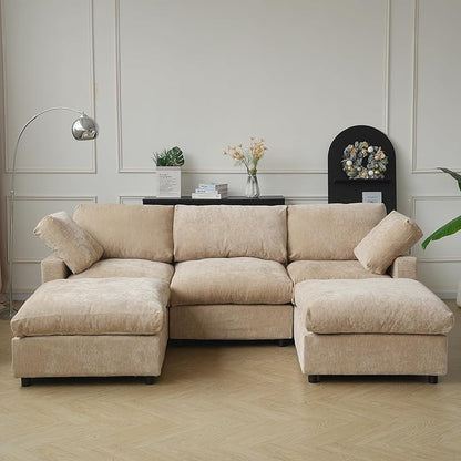 JACH U Shape Sectional Couches for Living Room, Convertible Modular Sofa with Ottomans, Cloud Sectional Couch, Sofa Covers Washable, Minimalist Couch for Living Room, Apartment, Khaki