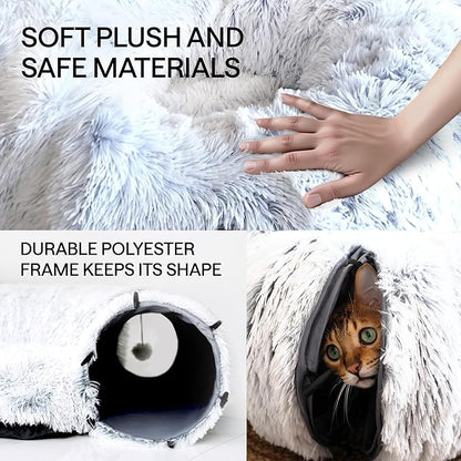 Cat Donut Tunnel Bed - Cat Tunnels for Indoor Cats - XL Plush Circle Hideaway with Cat Toys, 3-in-1 Foldable Playground & Cozy Cave Bed, Gift-Ready House Under Christmas Tree for Ferret, Rabbit, Kitty
