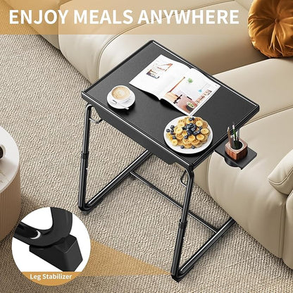 ZUCONKITCH Adjustable TV Tray Tables with 6 Height & 3 Tilt Angle, Folding TV Dinner Tray,TV Table with Cup Holder on Bed & Sofa (2 Pack, Black)